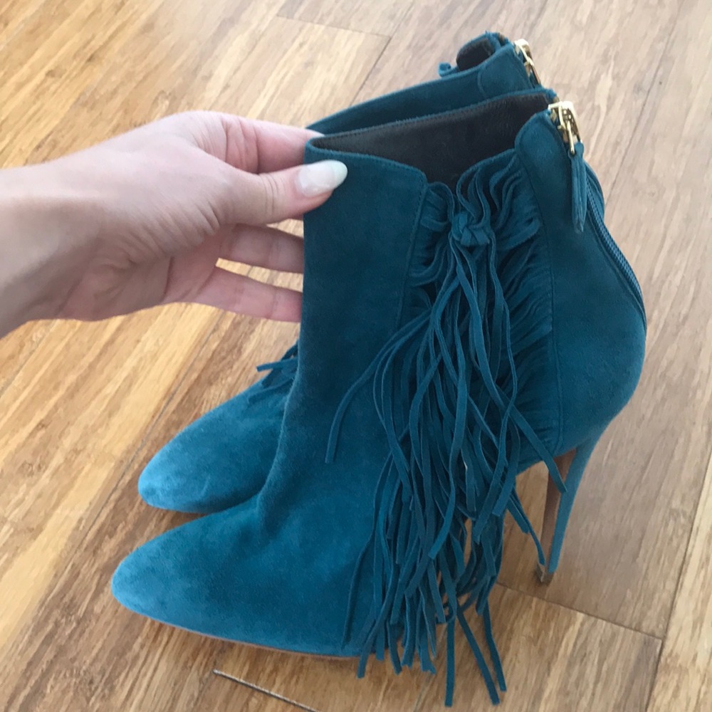 Brian Atwood Suede Fringe Ankle Boot